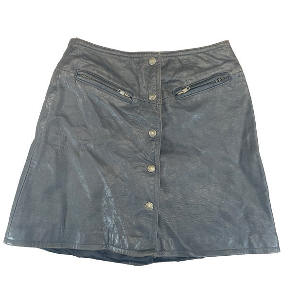 90's SIENA STUDIO Chocolate Brown Leather Mini Skirt Women 4 Steampunk Y2K Fest - Picture 1 of 7